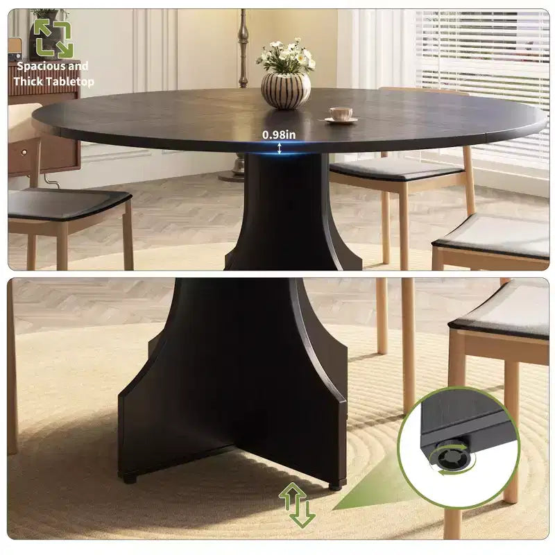 Modern Dining Table for 4-6, 47-Inch Round Table for Kitchen & Dining Room, Built-in Storage Shelf, Adjustable Feet, Easy to Assemble & Clean