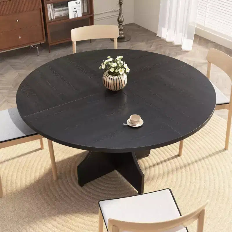 Modern Dining Table for 4-6, 47-Inch Round Table for Kitchen & Dining Room, Built-in Storage Shelf, Adjustable Feet, Easy to Assemble & Clean