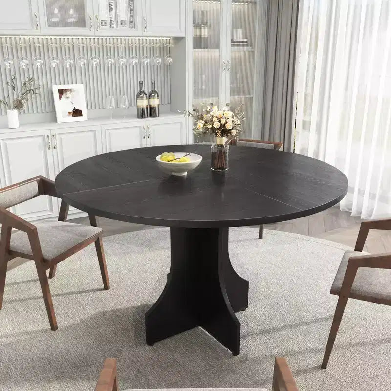 Modern Dining Table for 4-6, 47-Inch Round Table for Kitchen & Dining Room, Built-in Storage Shelf, Adjustable Feet, Easy to Assemble & Clean