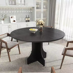 Modern Dining Table for 4-6, 47-Inch Round Table for Kitchen & Dining Room, Built-in Storage Shelf, Adjustable Feet, Easy to Assemble & Clean