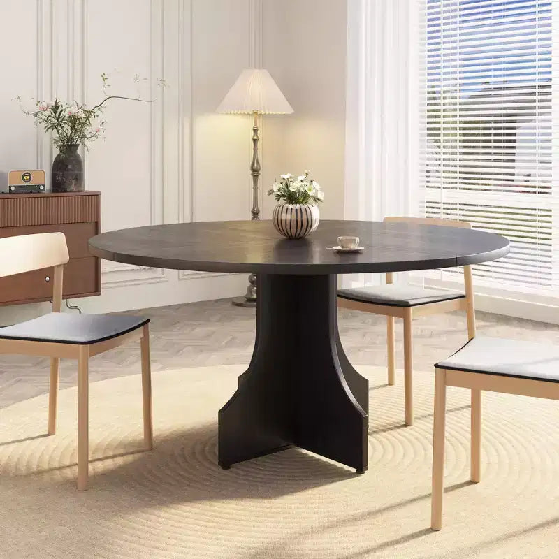 Modern Dining Table for 4-6, 47-Inch Round Table for Kitchen & Dining Room, Built-in Storage Shelf, Adjustable Feet, Easy to Assemble & Clean