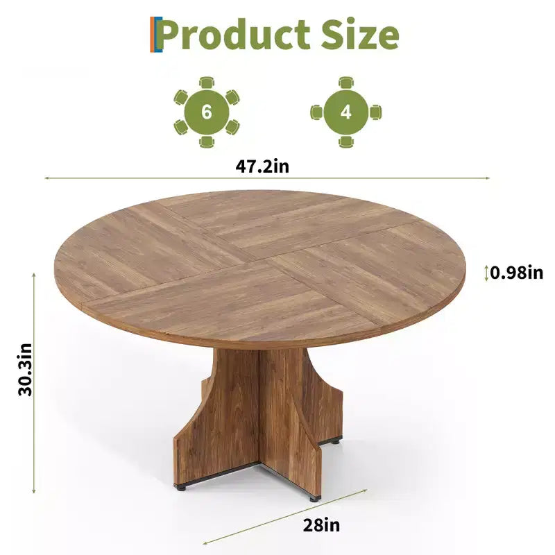 Modern Dining Table for 4-6, 47-Inch Round Table for Kitchen & Dining Room, Built-in Storage Shelf, Adjustable Feet, Easy to Assemble & Clean