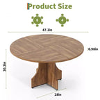Modern Dining Table for 4-6, 47-Inch Round Table for Kitchen & Dining Room, Built-in Storage Shelf, Adjustable Feet, Easy to Assemble & Clean