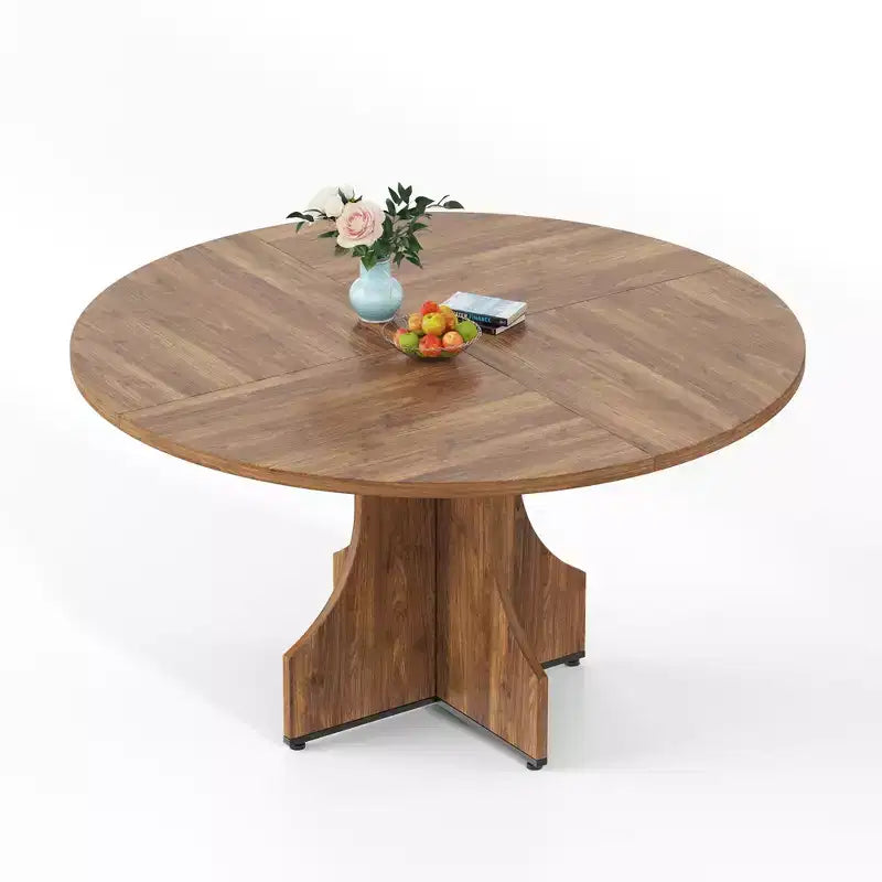 Modern Dining Table for 4-6, 47-Inch Round Table for Kitchen & Dining Room, Built-in Storage Shelf, Adjustable Feet, Easy to Assemble & Clean