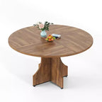 Modern Dining Table for 4-6, 47-Inch Round Table for Kitchen & Dining Room, Built-in Storage Shelf, Adjustable Feet, Easy to Assemble & Clean