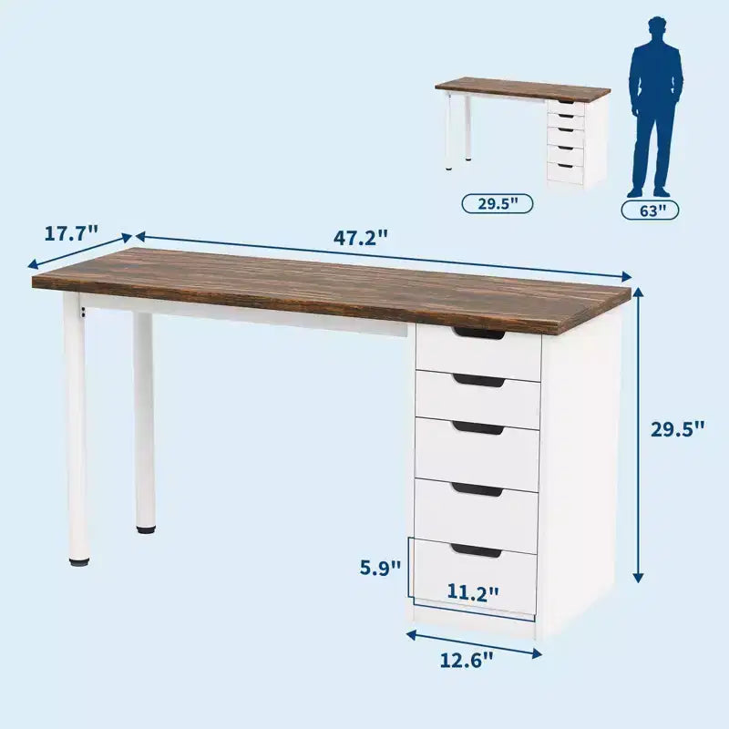 Spacious 5-Drawer Office Desk Modern Computer Writing Table with Ample Storage, Sturdy for Home or Office Workspace