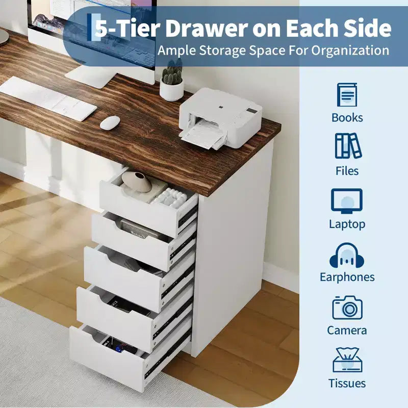 Spacious 5-Drawer Office Desk Modern Computer Writing Table with Ample Storage, Sturdy for Home or Office Workspace