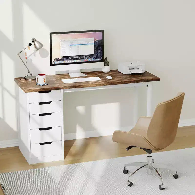 Spacious 5-Drawer Office Desk Modern Computer Writing Table with Ample Storage, Sturdy for Home or Office Workspace