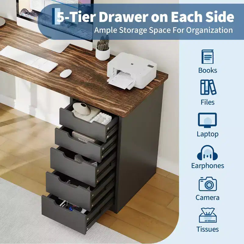 Spacious 5-Drawer Office Desk Modern Computer Writing Table with Ample Storage, Sturdy for Home or Office Workspace