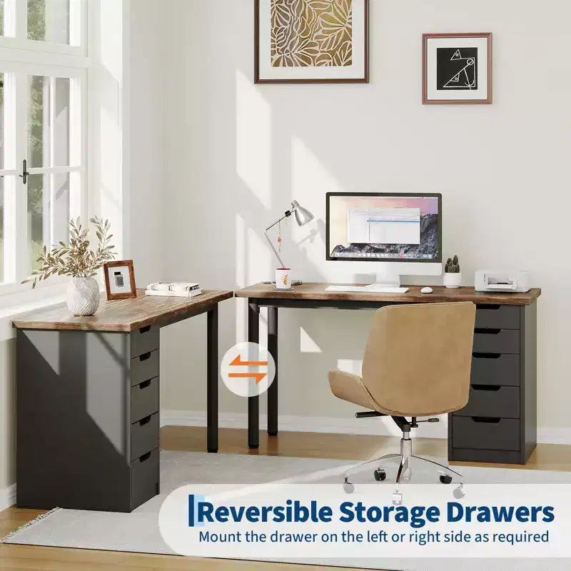 Spacious 5-Drawer Office Desk Modern Computer Writing Table with Ample Storage, Sturdy for Home or Office Workspace
