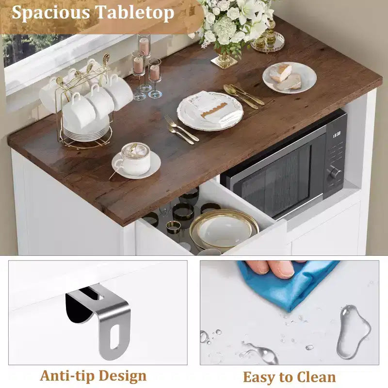 Modern Kitchen Microwave Cabinet, Adjustable Shelves, Ample Storage, for Kitchen, Dining Room, Living Room