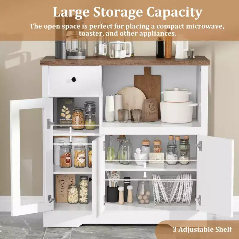 Modern Kitchen Microwave Cabinet, Adjustable Shelves, Ample Storage, for Kitchen, Dining Room, Living Room