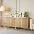VEVOR Coffee Bar Cabinet, Mid Century Fluted Coffee Bar Table with 2-Tier Storage & 4 Barn Doors, 31.5x14.7x31.5 in(Single), Wood Color