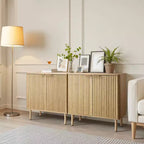 VEVOR Coffee Bar Cabinet, Mid Century Fluted Coffee Bar Table with 2-Tier Storage & 4 Barn Doors, 31.5x14.7x31.5 in(Single), Wood Color