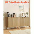 VEVOR Coffee Bar Cabinet, Mid Century Fluted Coffee Bar Table with 2-Tier Storage & 4 Barn Doors, 31.5x14.7x31.5 in(Single), Wood Color