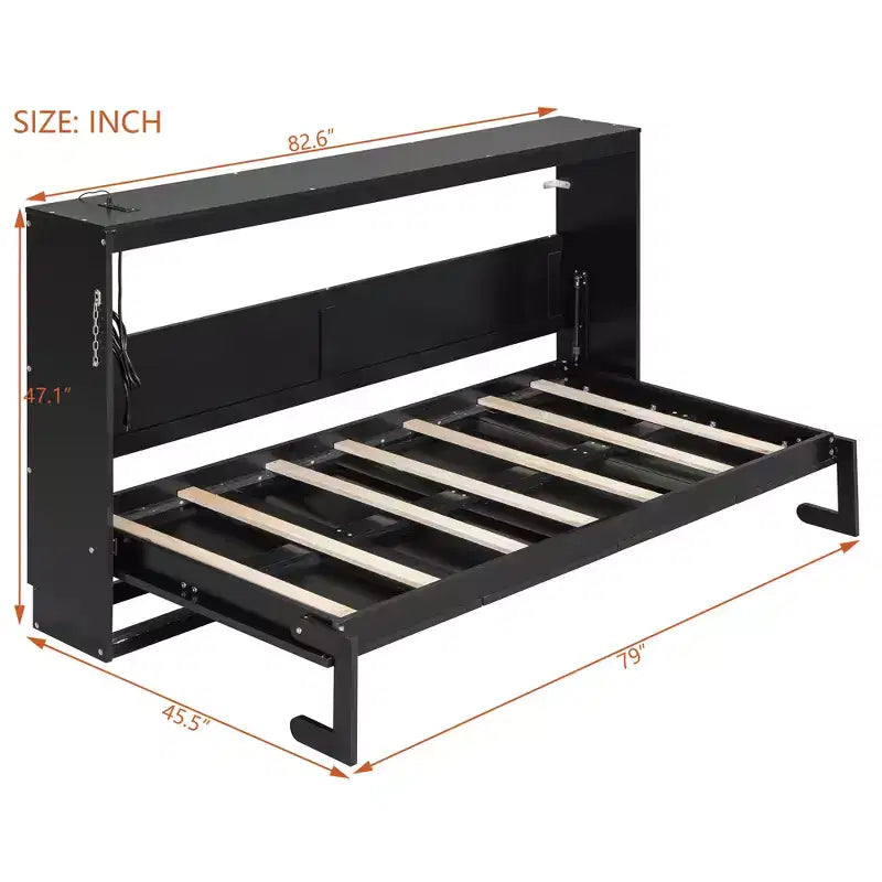 Polibi Side-Folding Murphy Bed with LED Under-Bed Light, USB Power Top & Geometric Printed Front