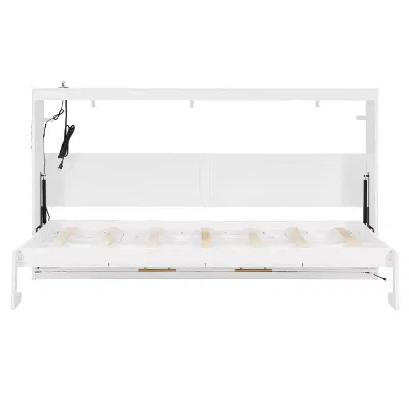 Polibi Side-Folding Murphy Bed with LED Under-Bed Light, USB Power Top & Geometric Printed Front