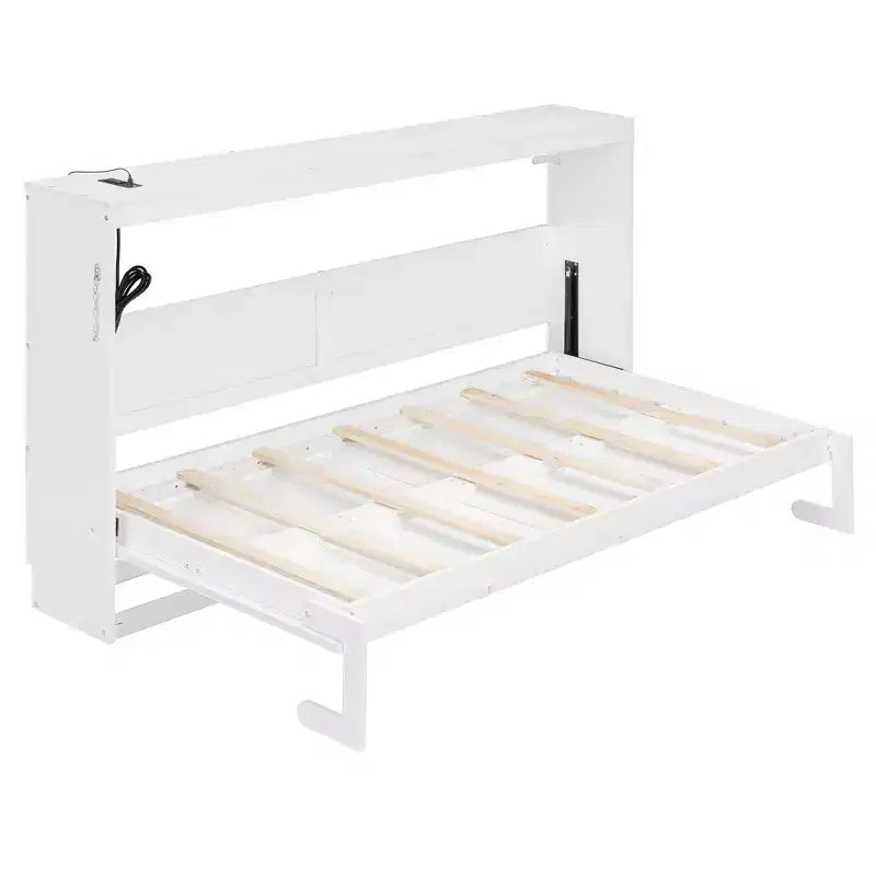 Polibi Side-Folding Murphy Bed with LED Under-Bed Light, USB Power Top & Geometric Printed Front
