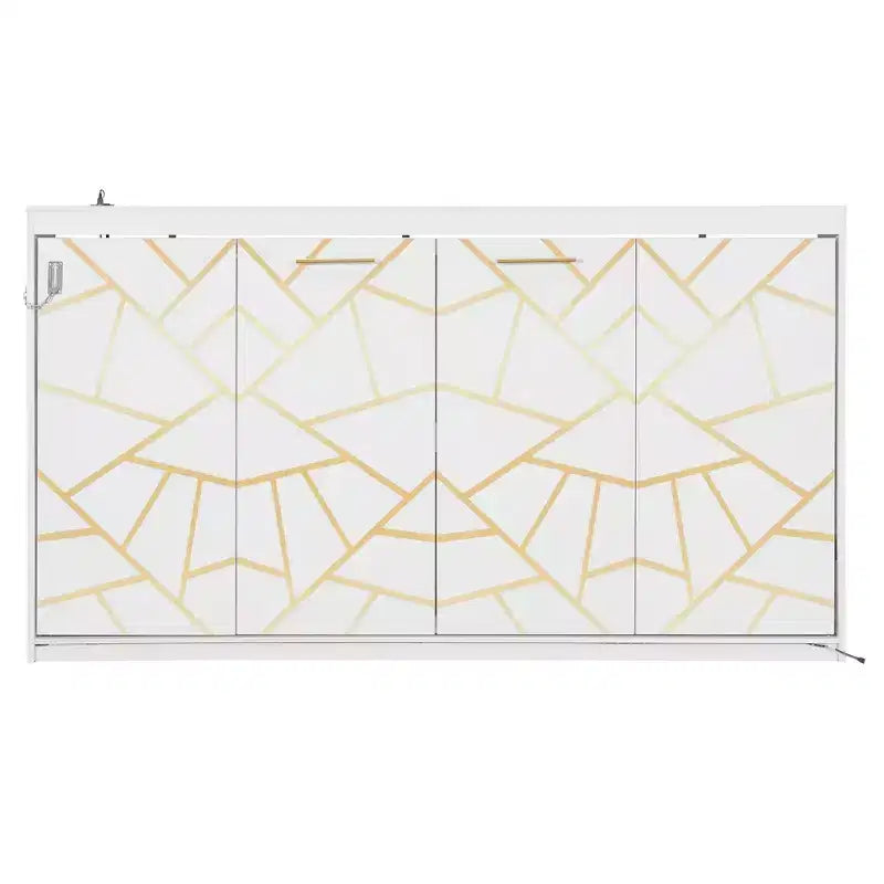 Polibi Side-Folding Murphy Bed with LED Under-Bed Light, USB Power Top & Geometric Printed Front