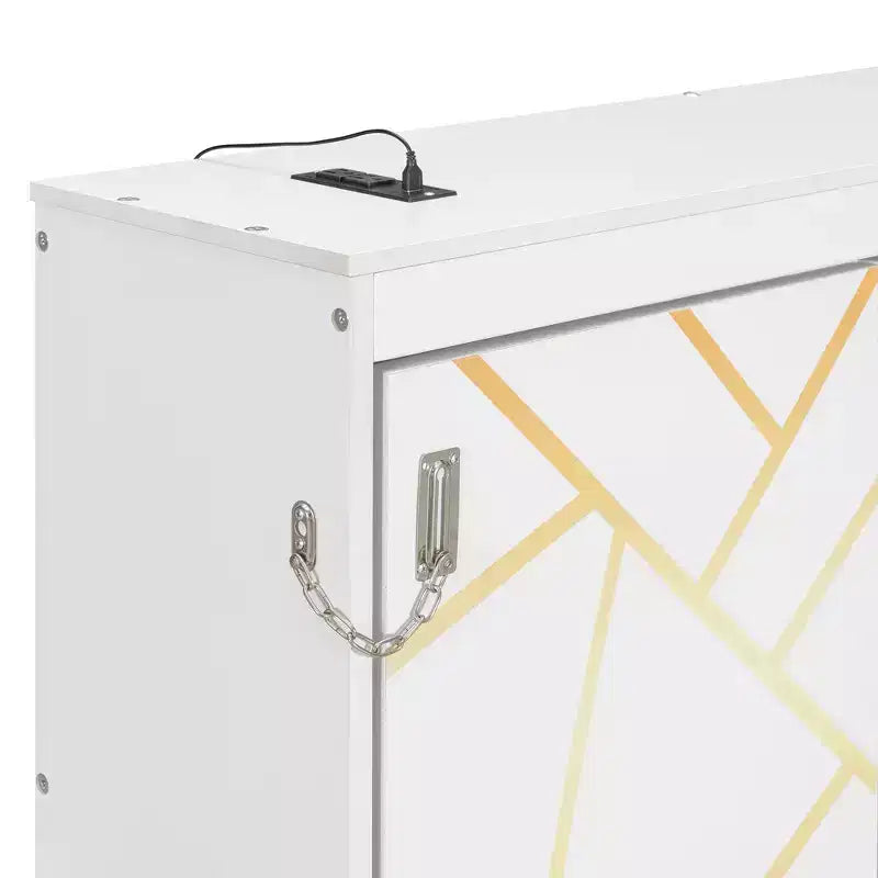 Polibi Side-Folding Murphy Bed with LED Under-Bed Light, USB Power Top & Geometric Printed Front