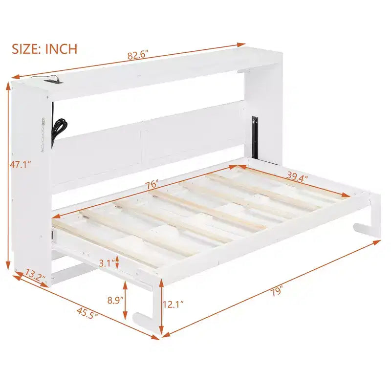 Polibi Side-Folding Murphy Bed with LED Under-Bed Light, USB Power Top & Geometric Printed Front