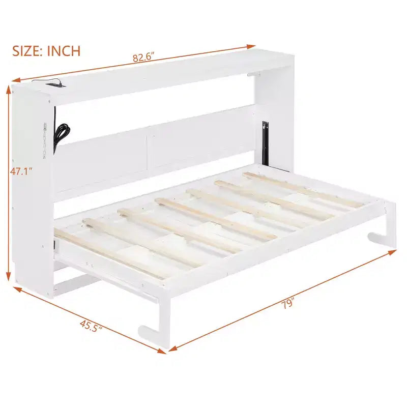 Polibi Side-Folding Murphy Bed with LED Under-Bed Light, USB Power Top & Geometric Printed Front