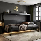 Polibi Side-Folding Murphy Bed with LED Under-Bed Light, USB Power Top & Geometric Printed Front