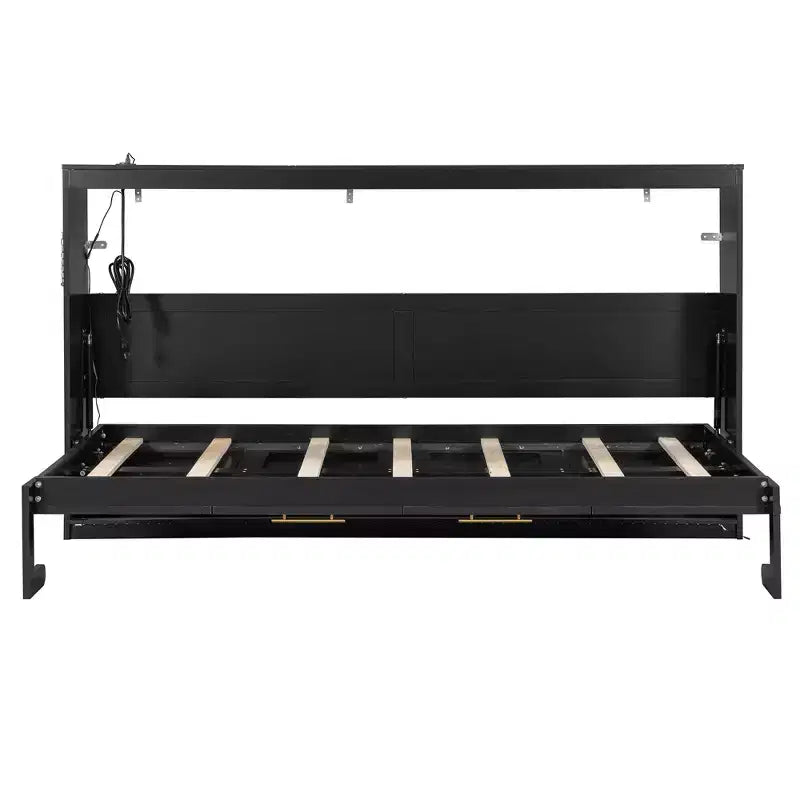 Polibi Side-Folding Murphy Bed with LED Under-Bed Light, USB Power Top & Geometric Printed Front