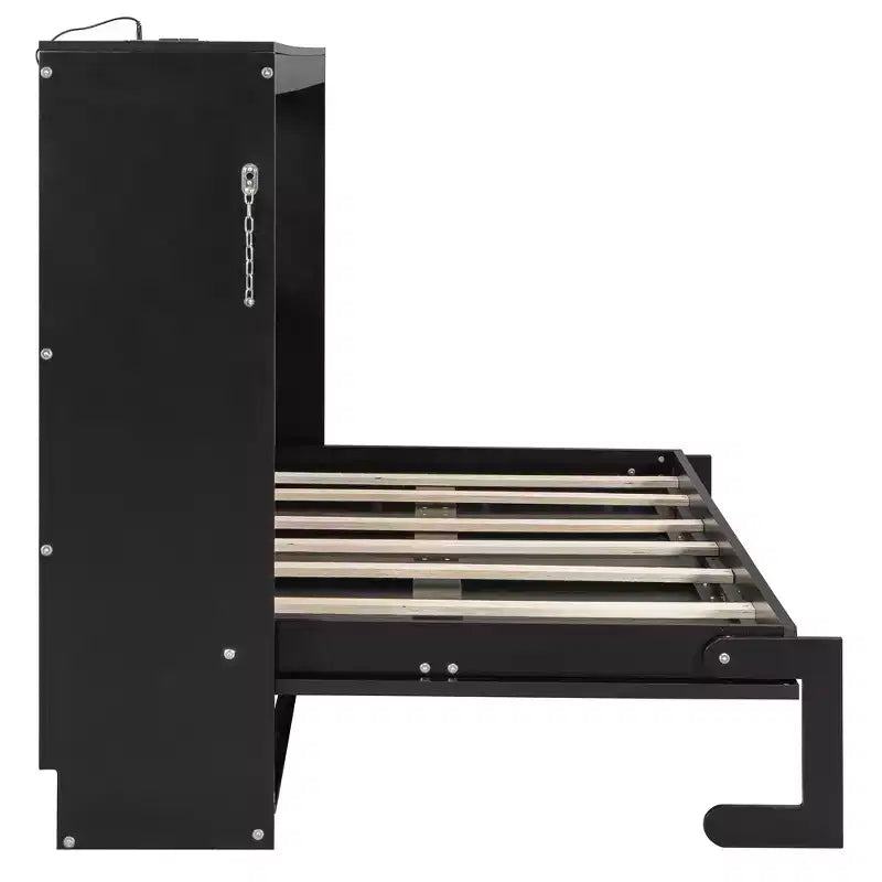 Polibi Side-Folding Murphy Bed with LED Under-Bed Light, USB Power Top & Geometric Printed Front