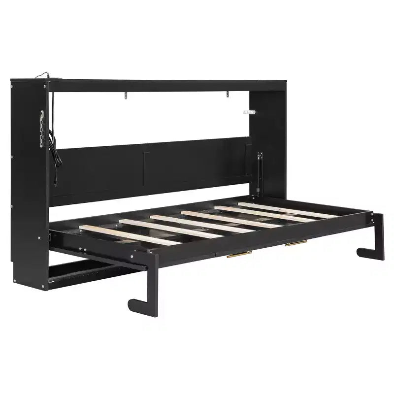 Polibi Side-Folding Murphy Bed with LED Under-Bed Light, USB Power Top & Geometric Printed Front