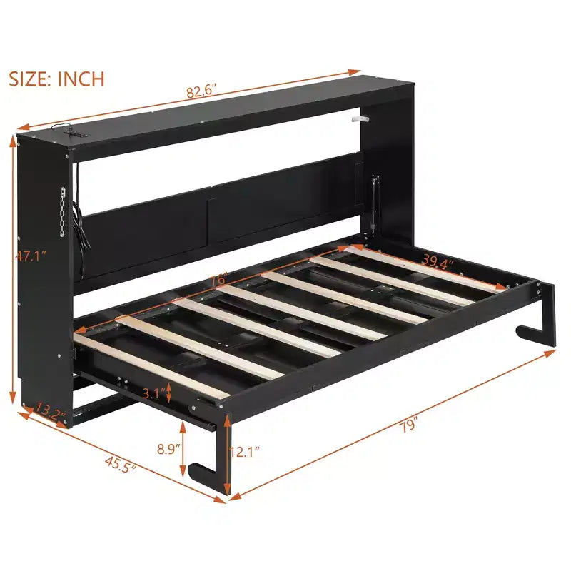 Polibi Side-Folding Murphy Bed with LED Under-Bed Light, USB Power Top & Geometric Printed Front