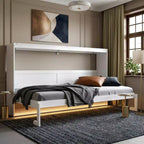 Polibi Side-Folding Murphy Bed with LED Under-Bed Light, USB Power Top & Geometric Printed Front