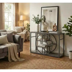 Industrial O-Shaped Console Table - 5-Tier Narrow Entryway Table with Storage Shelves - Rustic Farmhouse Sofa Table for Hallway & Living Room