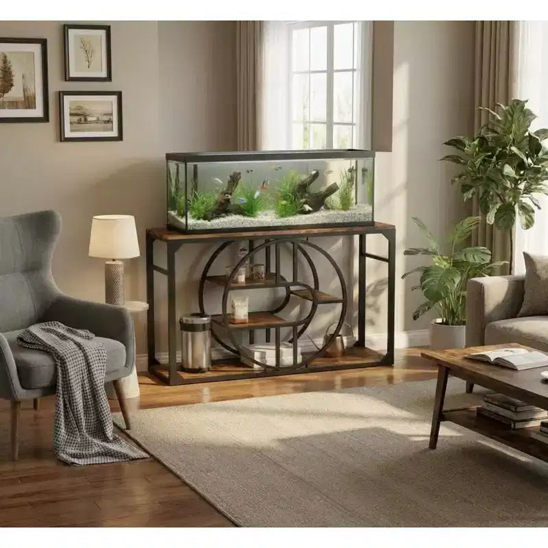 Industrial O-Shaped Console Table - 5-Tier Narrow Entryway Table with Storage Shelves - Rustic Farmhouse Sofa Table for Hallway & Living Room