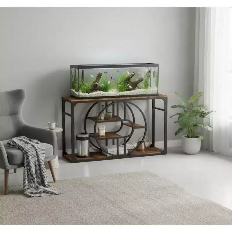 Industrial O-Shaped Console Table - 5-Tier Narrow Entryway Table with Storage Shelves - Rustic Farmhouse Sofa Table for Hallway & Living Room