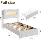 LED Bed Frame with Storage Headboard, Upholstered Platform Bed with Charging Station & Drawer, No Box Spring Needed