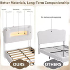 LED Bed Frame with Storage Headboard, Upholstered Platform Bed with Charging Station & Drawer, No Box Spring Needed