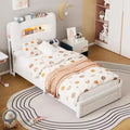 LED Bed Frame with Storage Headboard, Upholstered Platform Bed with Charging Station & Drawer, No Box Spring Needed