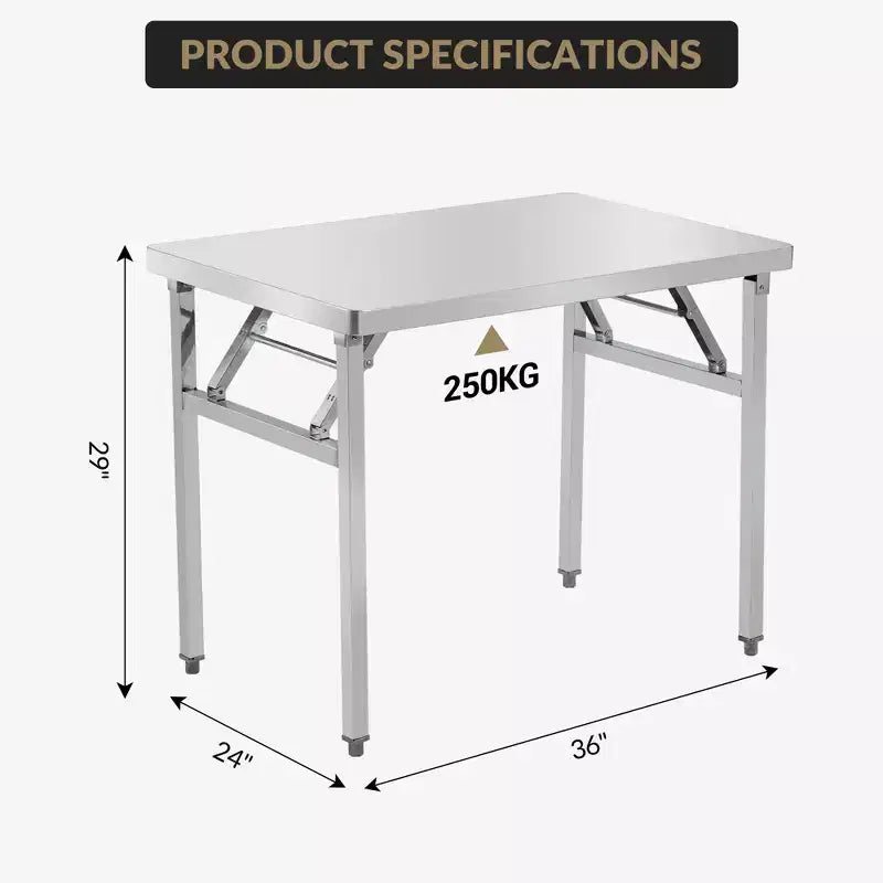 Garvee Stainless Steel Folding Table, 36 x 24 Utility Table with Adjusting Foot for Kitchen,Restaurants, Silver