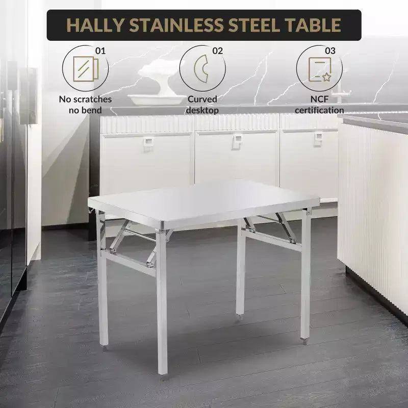 Garvee Stainless Steel Folding Table, 36 x 24 Utility Table with Adjusting Foot for Kitchen,Restaurants, Silver