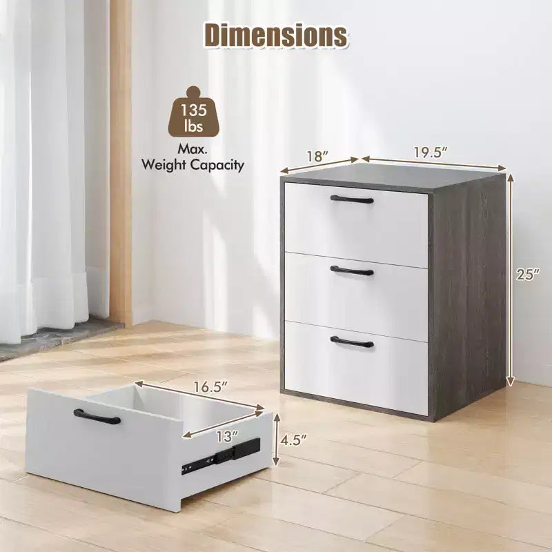Costway 1/2 PCS 3 Drawer Dresser Chest of Drawer Storage Cabinet with Wide Storage Space Organizer