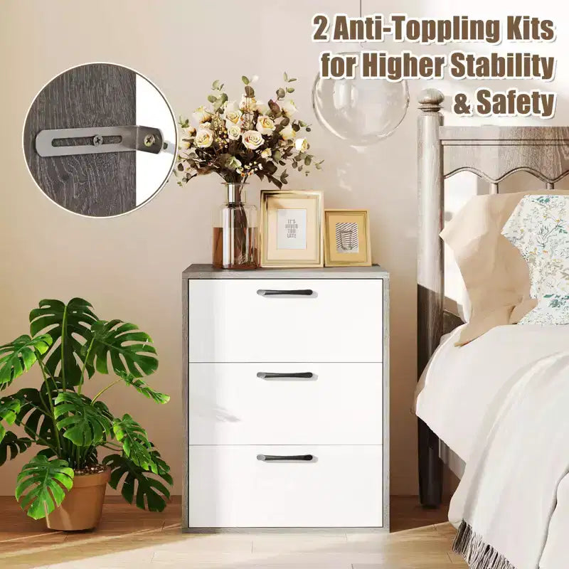 Costway 1/2 PCS 3 Drawer Dresser Chest of Drawer Storage Cabinet with Wide Storage Space Organizer