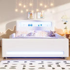 GDFStudio Torres Upholstered Platform Bed with Drawer, LED Light Strip, USB Port