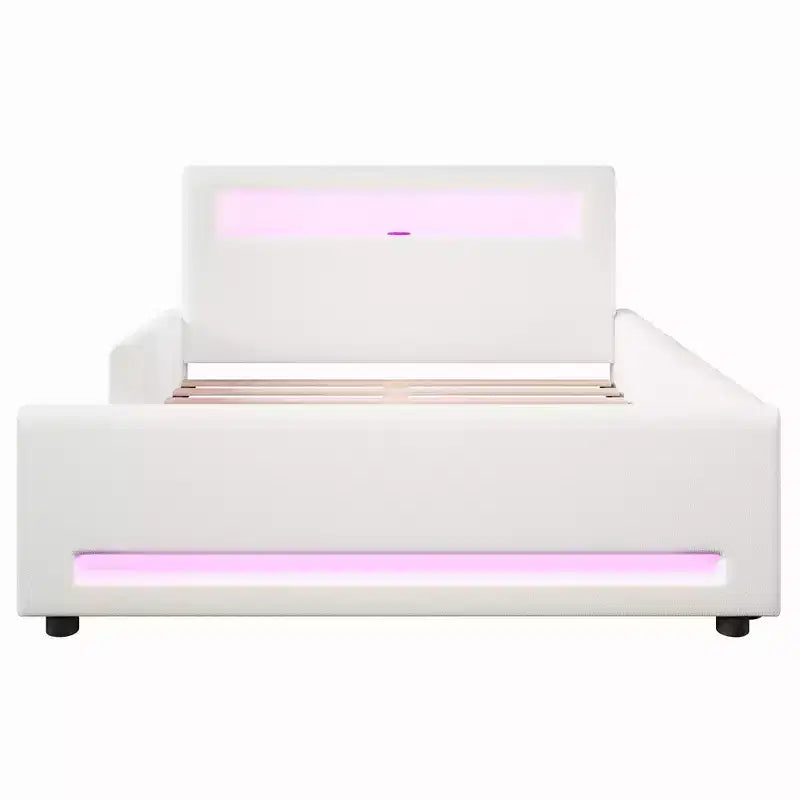 GDFStudio Torres Upholstered Platform Bed with Drawer, LED Light Strip, USB Port