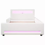 GDFStudio Torres Upholstered Platform Bed with Drawer, LED Light Strip, USB Port