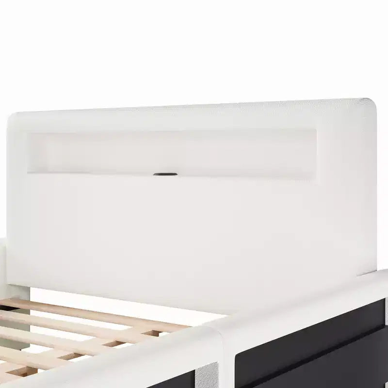 GDFStudio Torres Upholstered Platform Bed with Drawer, LED Light Strip, USB Port