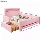 GDFStudio Torres Upholstered Platform Bed with Drawer, LED Light Strip, USB Port