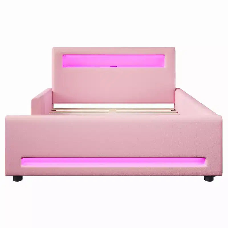 GDFStudio Torres Upholstered Platform Bed with Drawer, LED Light Strip, USB Port