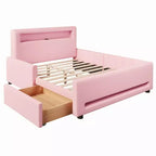 GDFStudio Torres Upholstered Platform Bed with Drawer, LED Light Strip, USB Port