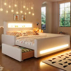 GDFStudio Torres Upholstered Platform Bed with Drawer, LED Light Strip, USB Port